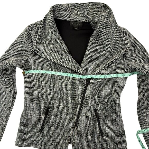 Halogen Waffle Knit Moto Jacket Asymmetrical Zip Women Small Black White Granite - Picture 8 of 10